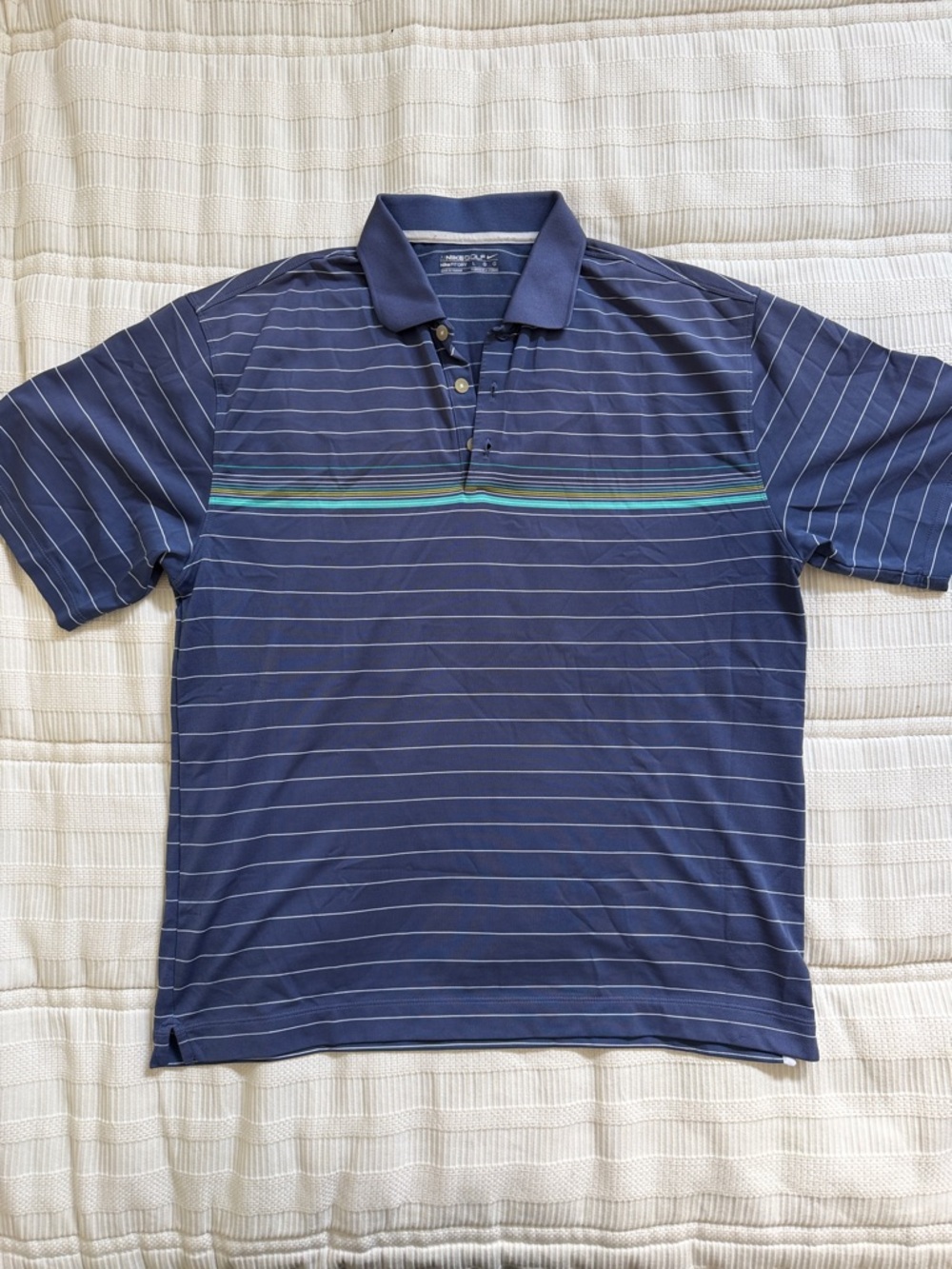 Nike Navy Polo with Teal and Light Blue Accent Stripes